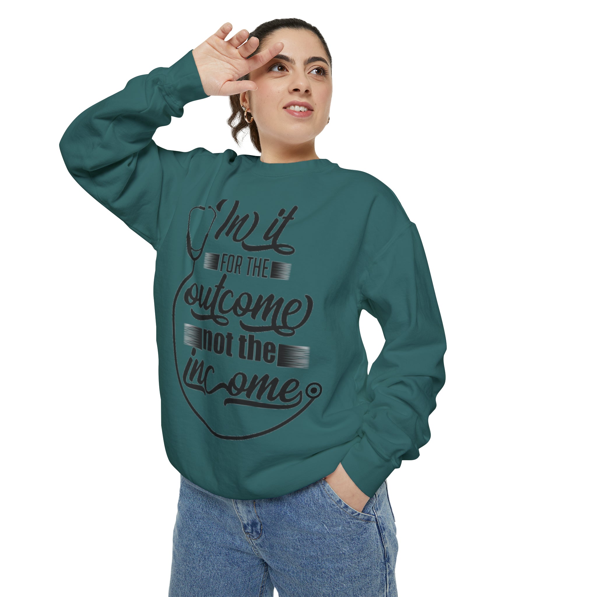 IN IT FOR THE OUTCOME NOT THE INCOME | GENDER NEUTRAL SWEATSHIRT IN GARMENT DYED STYLE